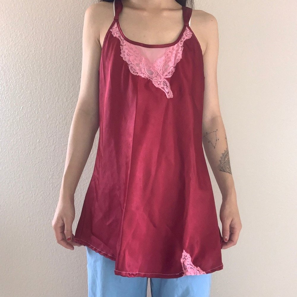 Vintage 90's Burgundy and Pink Lace Tank